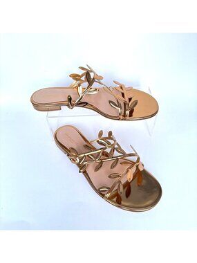 Gianvito Rossi Flavia 05 Sandals Gold Metallic Leather Flat Slides Size 39